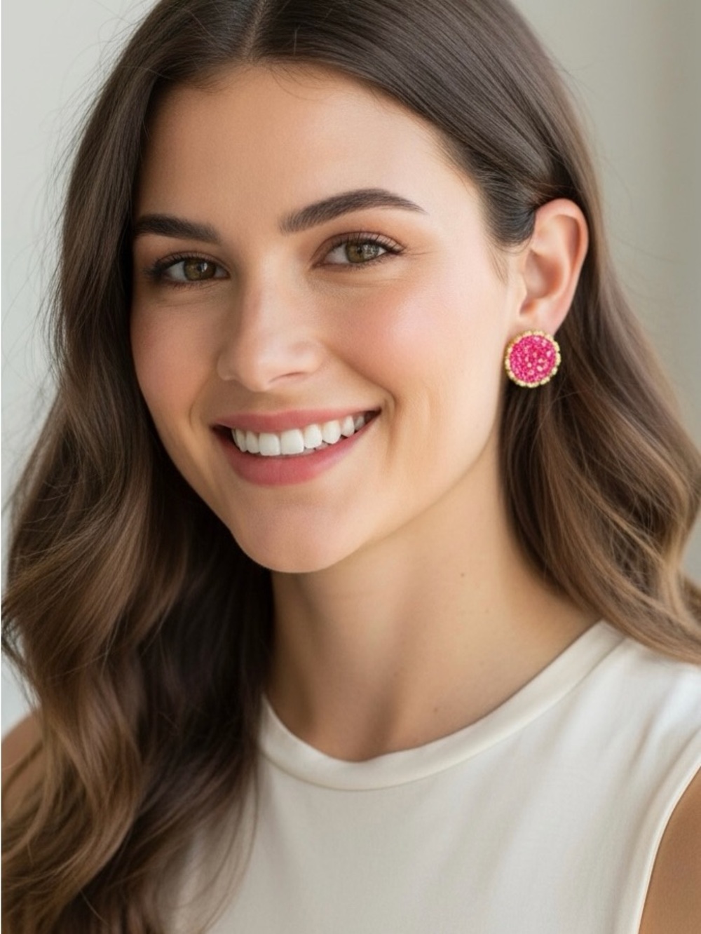 Plunder Hot Pink Faux Druzy Stud Goldtone Earrings